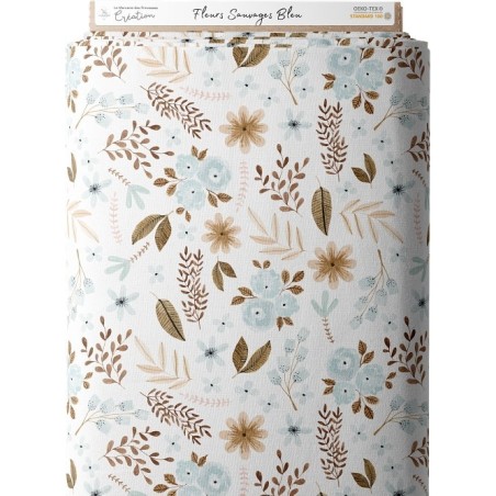 Tissu coton imprimé Fleurs Sauvages Bleu - Certifié Oeko-Tex® Mercerie des Princesses