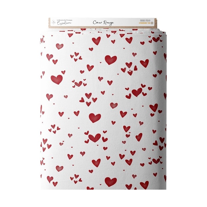 Tissu coton imprimé coeurs rouges - Certifié Oeko-Tex® Mercerie des Princesses