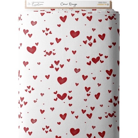 Tissu coton imprimé coeurs rouges - Certifié Oeko-Tex® Mercerie des Princesses