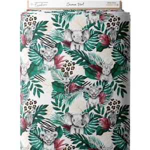 Tissu coton imprimé pour enfants Savane Vert - Certifié Oeko-Tex® Mercerie des Princesses