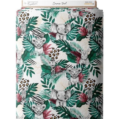 Tissu coton imprimé pour enfants Savane Vert - Certifié Oeko-Tex® Mercerie des Princesses