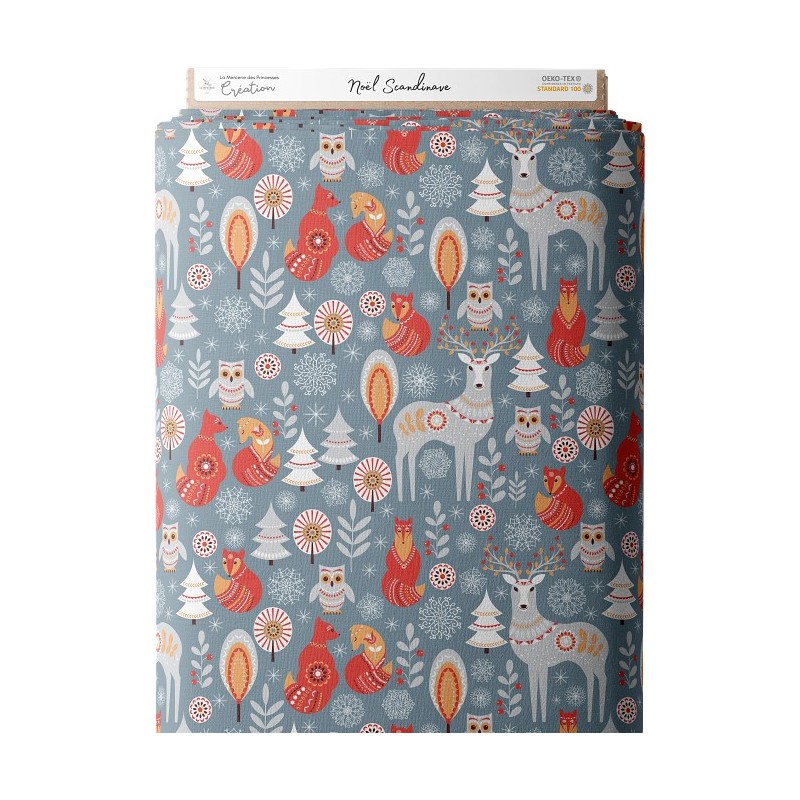Tissu coton imprimé Noël Scandinave - Certifié Oeko-Tex® Mercerie des Princesses