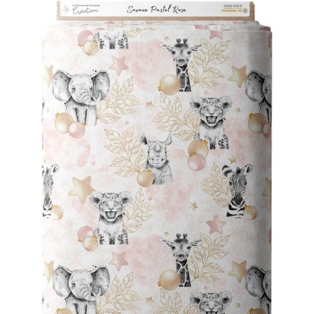 Tissu coton imprimé pour enfants Savane Pastel Rose- Certifié Oeko-Tex® Mercerie des Princesses