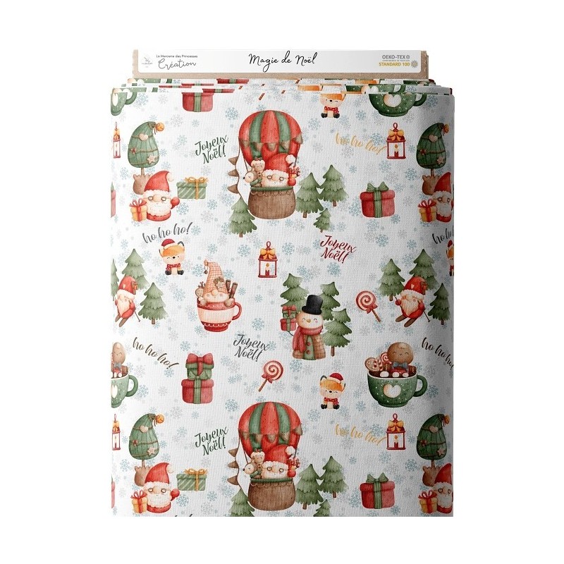 Tissu coton imprimé La Magie de Noël - Certifié Oeko-Tex® Mercerie des Princesses