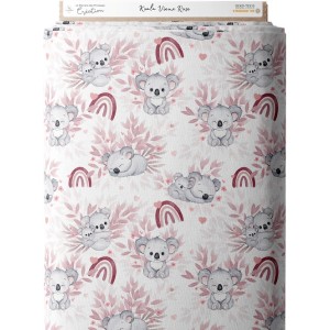 Tissu coton imprimé Koala Vieux Rose - Certifié Oeko-Tex® Mercerie des Princesses
