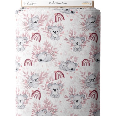 Tissu coton imprimé Koala Vieux Rose - Certifié Oeko-Tex® Mercerie des Princesses