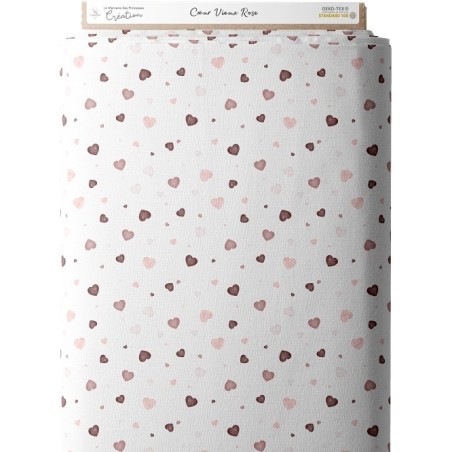Tissu coton imprimé Coeurs vieux rose - Certifié Oeko-Tex® Mercerie des Princesses