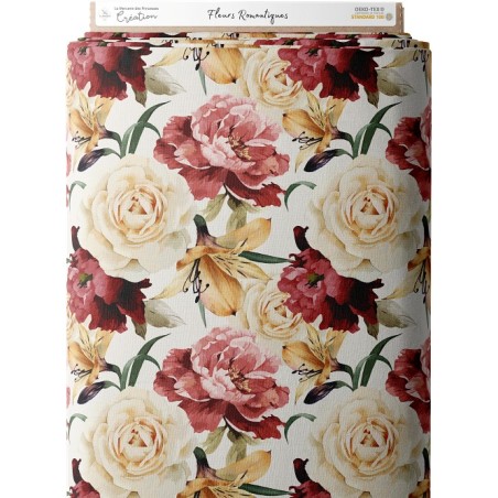 Tissu coton imprimé Fleurs Romantiques - Certifié Oeko-Tex® Mercerie des Princesses