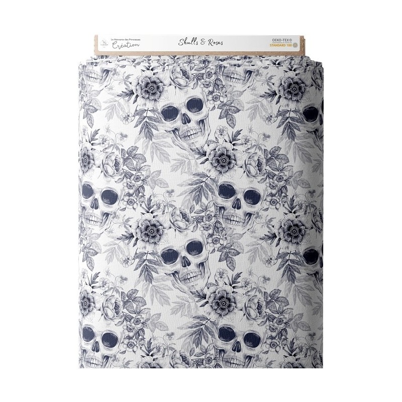 Tissu coton imprimé Skulls & Roses - Certifié Oeko-Tex® Mercerie des Princesses