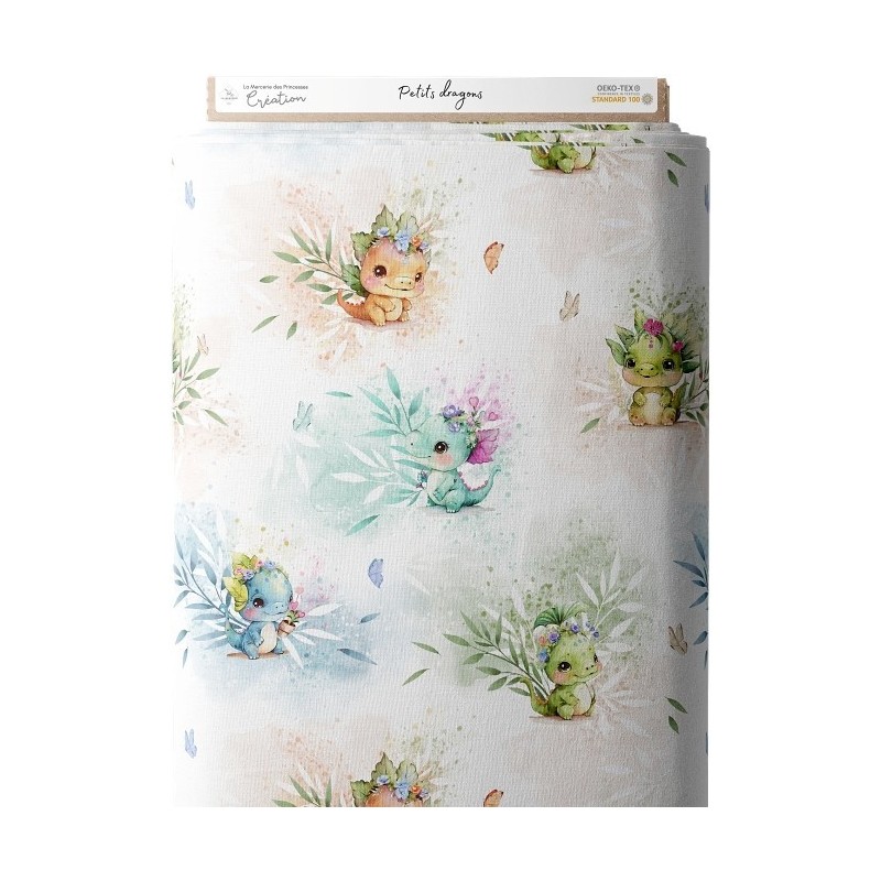 Tissu coton imprimé pour enfants Petits Dragons- Certifié Oeko-Tex® Mercerie des Princesses