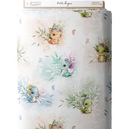 Tissu coton imprimé pour enfants Petits Dragons- Certifié Oeko-Tex® Mercerie des Princesses
