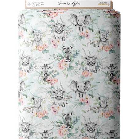 Tissu coton imprimé pour enfants Savane Eucalyptus  - Certifié Oeko-Tex® Mercerie des Princesses