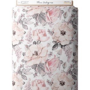 Tissu coton imprimé Fleurs Vintage Rose - Certifié Oeko-Tex® Mercerie des Princesses