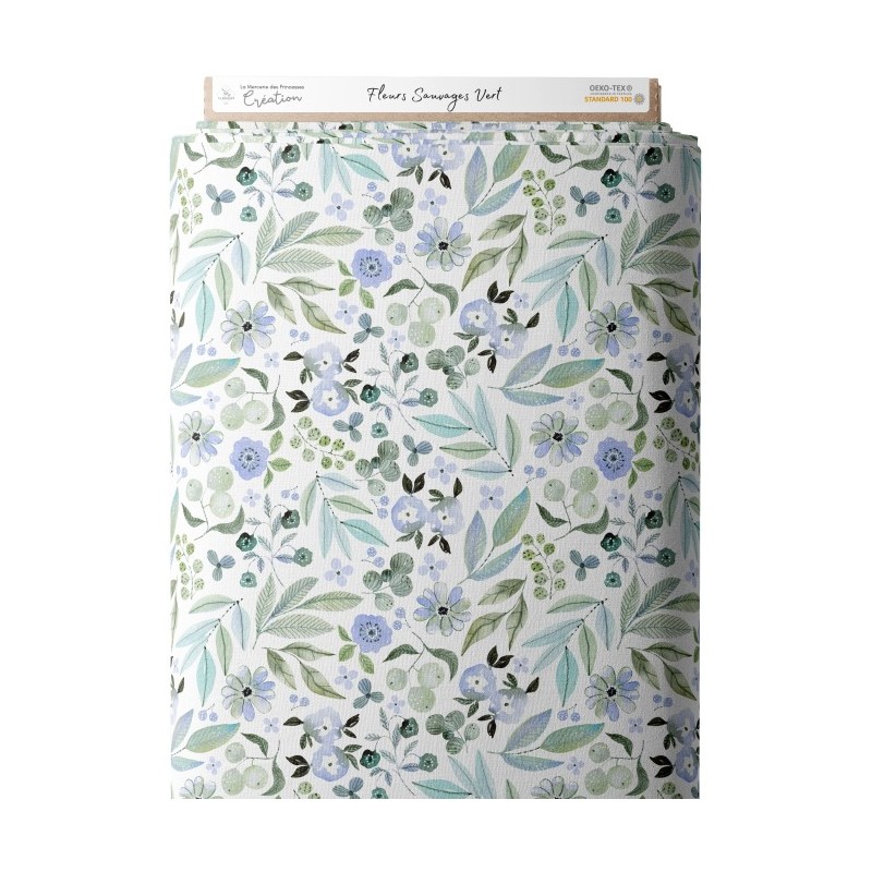 Tissu coton imprimé Fleurs Sauvages Vert - Certifié Oeko-Tex® Mercerie des Princesses