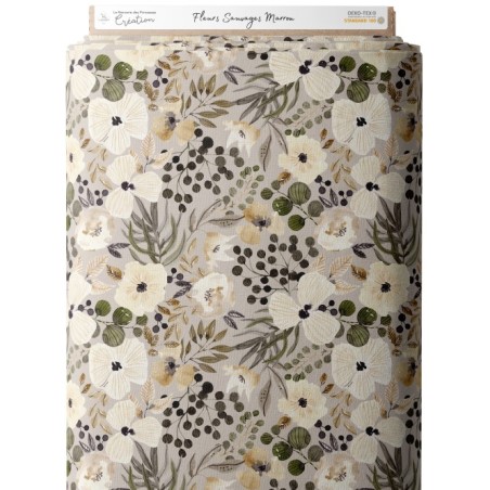 Tissu coton imprimé Fleurs Sauvages Marron - Certifié Oeko-Tex® Mercerie des Princesses