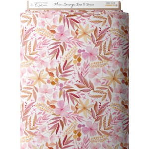 Tissu coton imprimé Fleurs Sauvages Rose & Jaune - Certifié Oeko-Tex® Mercerie des Princesses