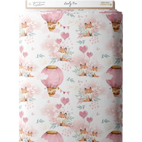 Tissu coton imprimé pour enfants Lovely Fox Rose- Certifié Oeko-Tex® Mercerie des Princesses