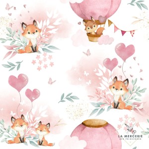  Tissu coton imprimé pour enfants Lovely Fox Rose- Certifié Oeko-Tex® Mercerie des Princesses