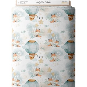 Tissu coton imprimé pour enfants Lovely Fox Céladon- Certifié Oeko-Tex® Mercerie des Princesses