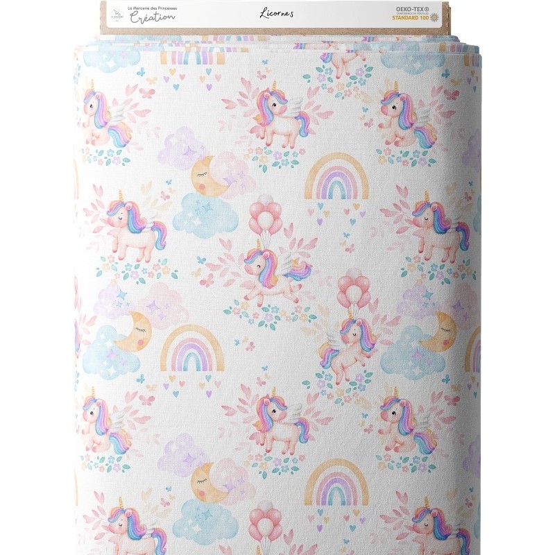 Tissu coton imprimé pour enfants Licornes - Certifié Oeko-Tex® Mercerie des Princesses