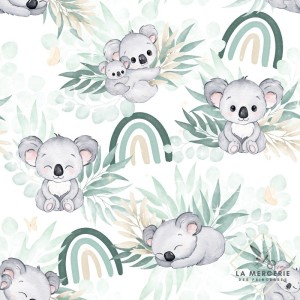 Tissu coton imprimé pour enfants Koala vert d'eau  - Certifié Oeko-Tex® Mercerie des Princesses
