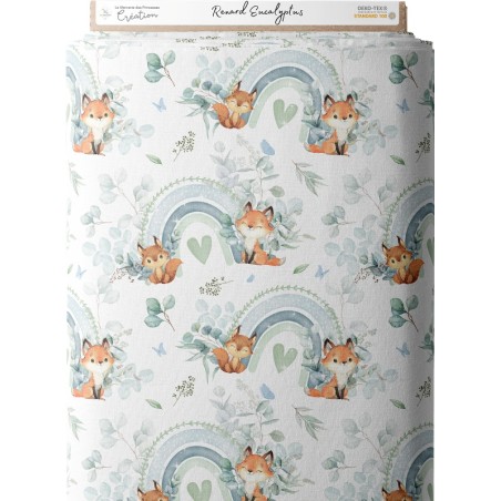 Tissu coton imprimé pour enfants Renard Eucalyptus- Certifié Oeko-Tex® Mercerie des Princesses