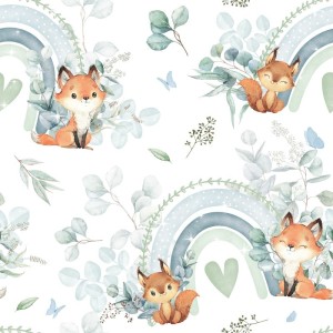  Tissu coton imprimé pour enfants Renard Eucalyptus- Certifié Oeko-Tex® Mercerie des Princesses