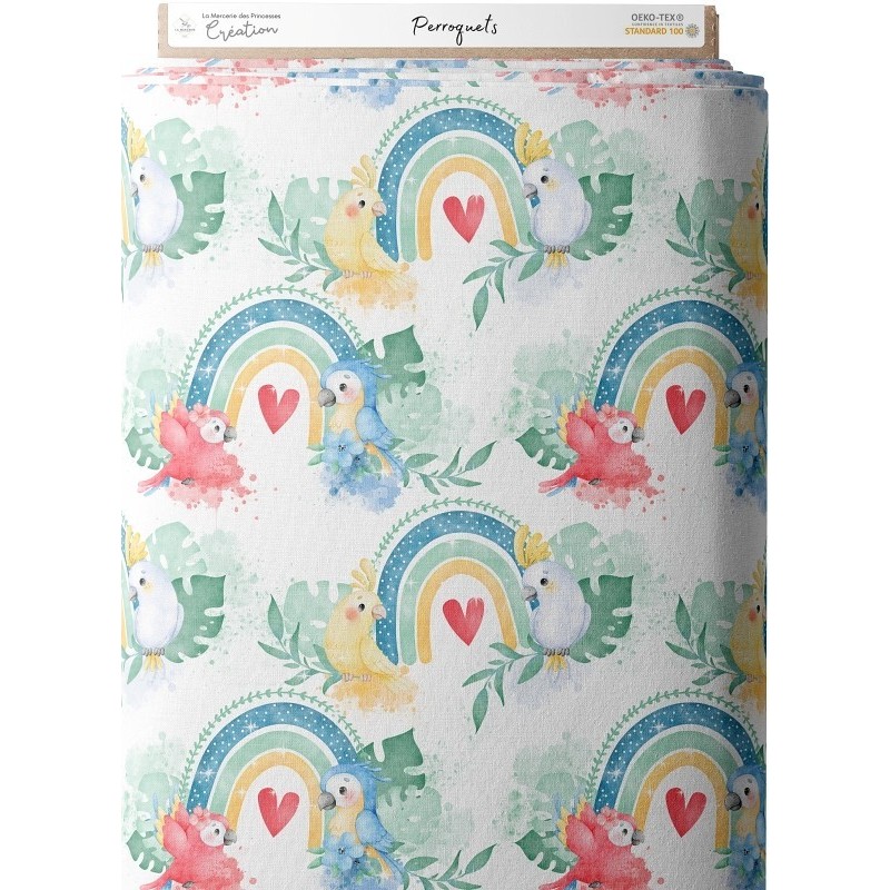 Tissu coton imprimé Perroquets - Certifié Oeko-Tex® Mercerie des Princesses