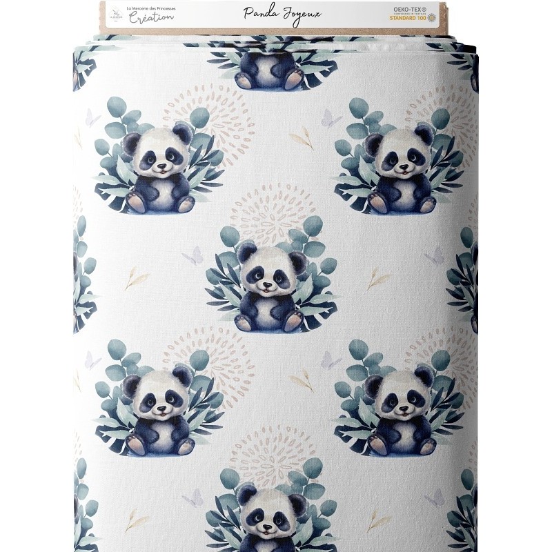 Tissu coton imprimé pour enfants Panda Joyeux Eucalyptus - Certifié Oeko-Tex® Mercerie des Princesses