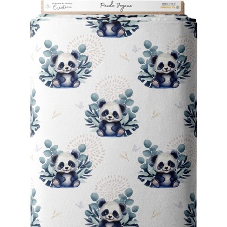 Tissu coton imprimé pour enfants Panda Joyeux Eucalyptus - Certifié Oeko-Tex® Mercerie des Princesses