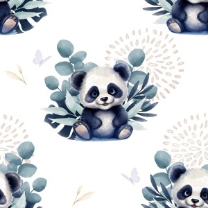 Tissu coton imprimé pour enfants Panda Joyeux Eucalyptus - Certifié Oeko-Tex® Mercerie des Princesses