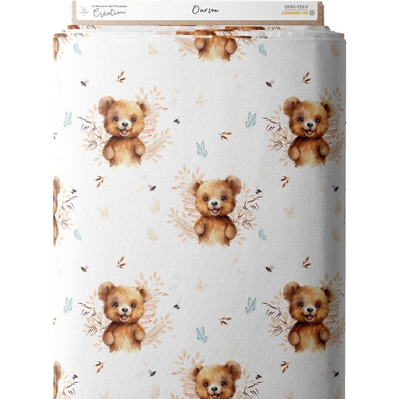 Tissu coton imprimé pour enfants Ourson - Certifié Oeko-Tex® Mercerie des Princesses