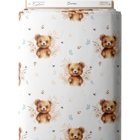Tissu coton imprimé pour enfants Ourson - Certifié Oeko-Tex® Mercerie des Princesses