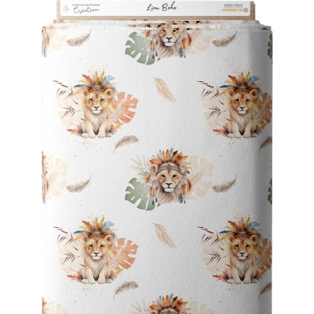 Tissu coton imprimé pour enfants Lion Boho - Certifié Oeko-Tex® Mercerie des Princesses