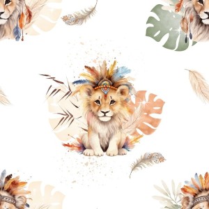  Tissu coton imprimé pour enfants Lion Boho - Certifié Oeko-Tex® Mercerie des Princesses