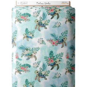 Tissu coton imprimé Tortues Vertes - Certifié Oeko-Tex® Mercerie des Princesses