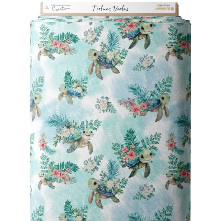 Tissu coton imprimé Tortues Vertes - Certifié Oeko-Tex® Mercerie des Princesses