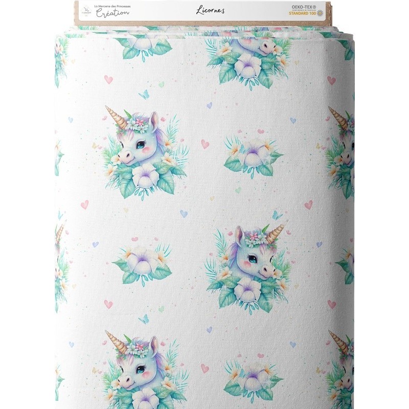 Tissu coton imprimé pour enfants Licorne - Certifié Oeko-Tex® Mercerie des Princesses