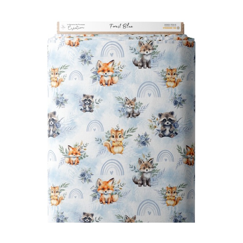 Tissu coton imprimé Forest Blue - Certifié Oeko-Tex® Mercerie des Princesses