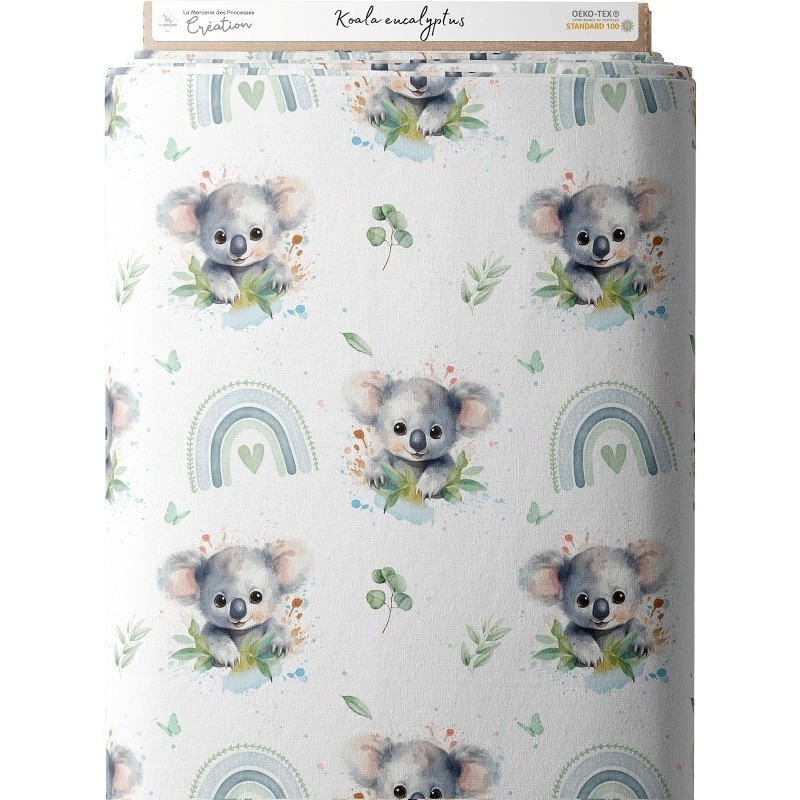 Tissu coton imprimé pour enfants Koala Eucalyptus  - Certifié Oeko-Tex® Mercerie des Princesses