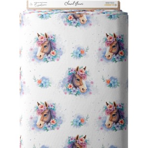 Tissu coton imprimé pour enfants cheval fleuri - Certifié Oeko-Tex® Mercerie des Princesses
