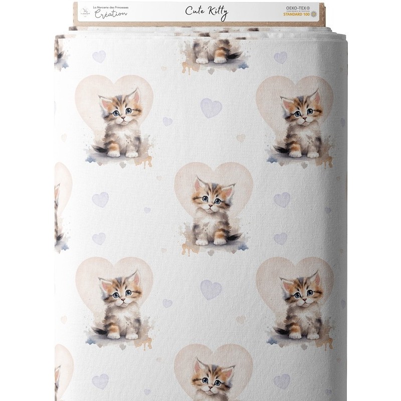 Tissu coton imprimé pour enfants Cute Kitty - Certifié Oeko-Tex® Mercerie des Princesses