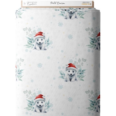 Tissu coton imprimé pour enfants Ourson de Noël - Certifié Oeko-Tex® Mercerie des Princesses