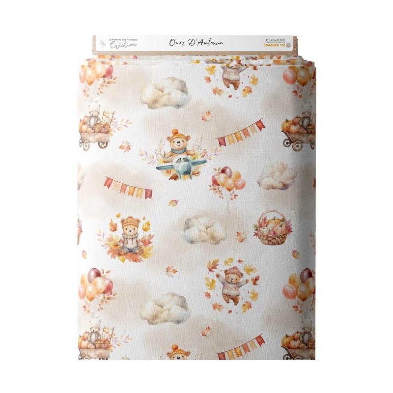 Tissu coton imprimé Ours D'automne - Certifié Oeko-Tex® Mercerie des Princesses