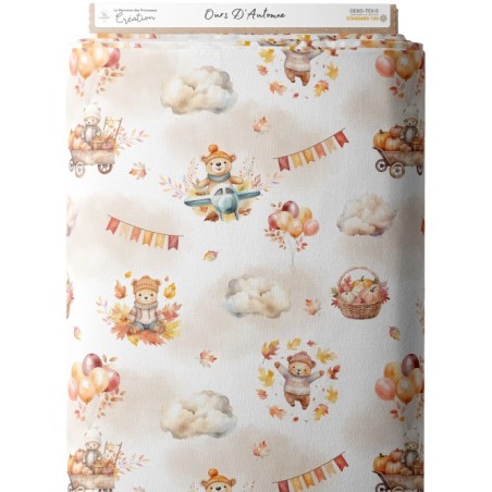 Tissu coton imprimé Ours D'automne - Certifié Oeko-Tex® Mercerie des Princesses