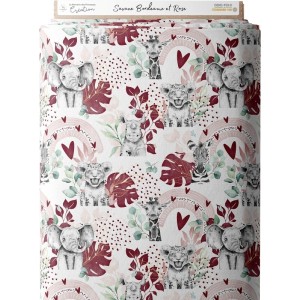 Tissu coton imprimé pour enfants Savane Bordeaux Rose - Certifié Oeko-Tex® Mercerie des Princesses