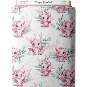 Tissu coton imprimé pour enfants Dragons Roses et Verts- Certifié Oeko-Tex® Mercerie des Princesses