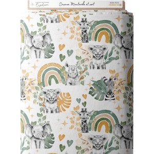 Tissu coton imprimé pour enfants Savane Moutarde et Vert - Certifié Oeko-Tex® Mercerie des Princesses