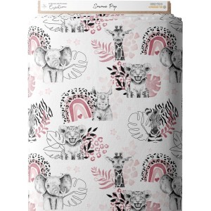 Tissu coton imprimé pour enfants Savane Pop Rose - Certifié Oeko-Tex® Mercerie des Princesses
