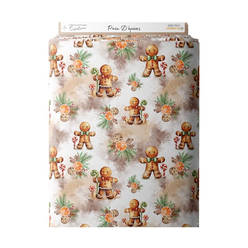 Tissu coton imprimé Pain d'Epices - Certifié Oeko-Tex® Mercerie des Princesses